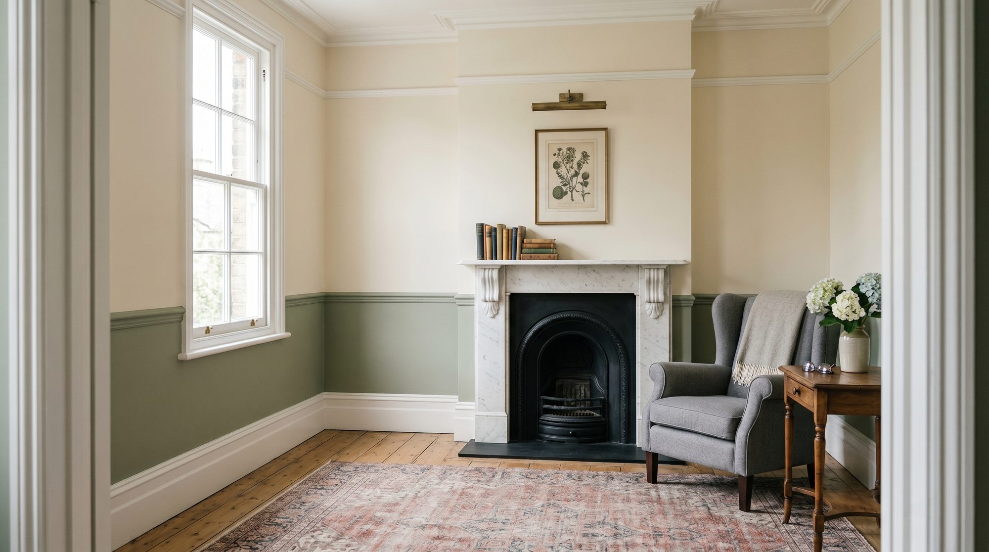 Freshly painted Victorian living room interior in South East London
